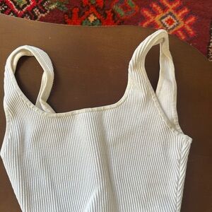 Aritzia Babaton White Ribbed Square-Neck Tank